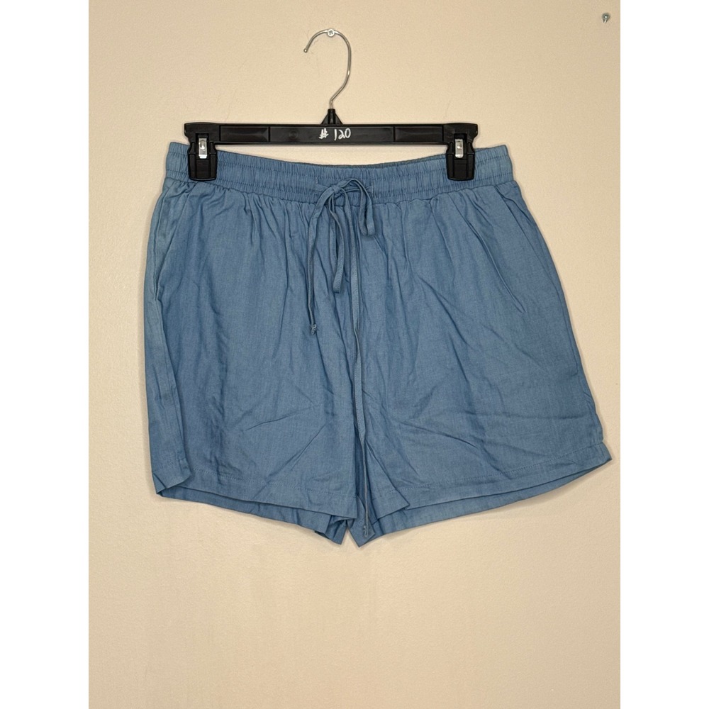 White Birch Womens Light Blue Chambray Drawstring Elastic Waist Shorts Small
